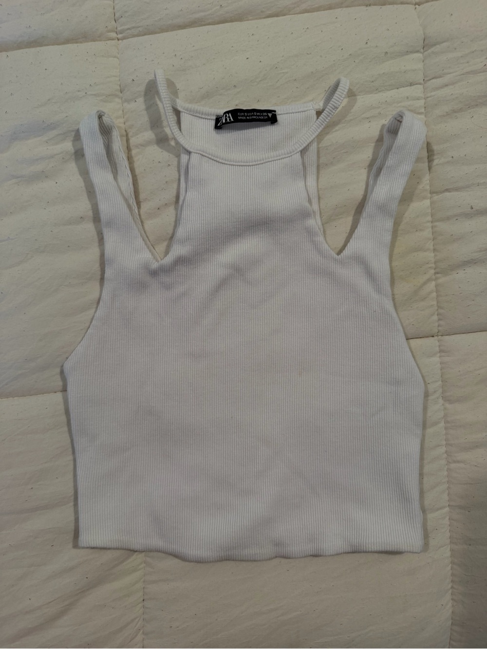Zara White Ribbed High-Neck Crop Tank